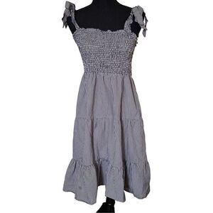 J.Gee Tiered Plaid Print Bow Tie Shoulders Midi Dress Size PL